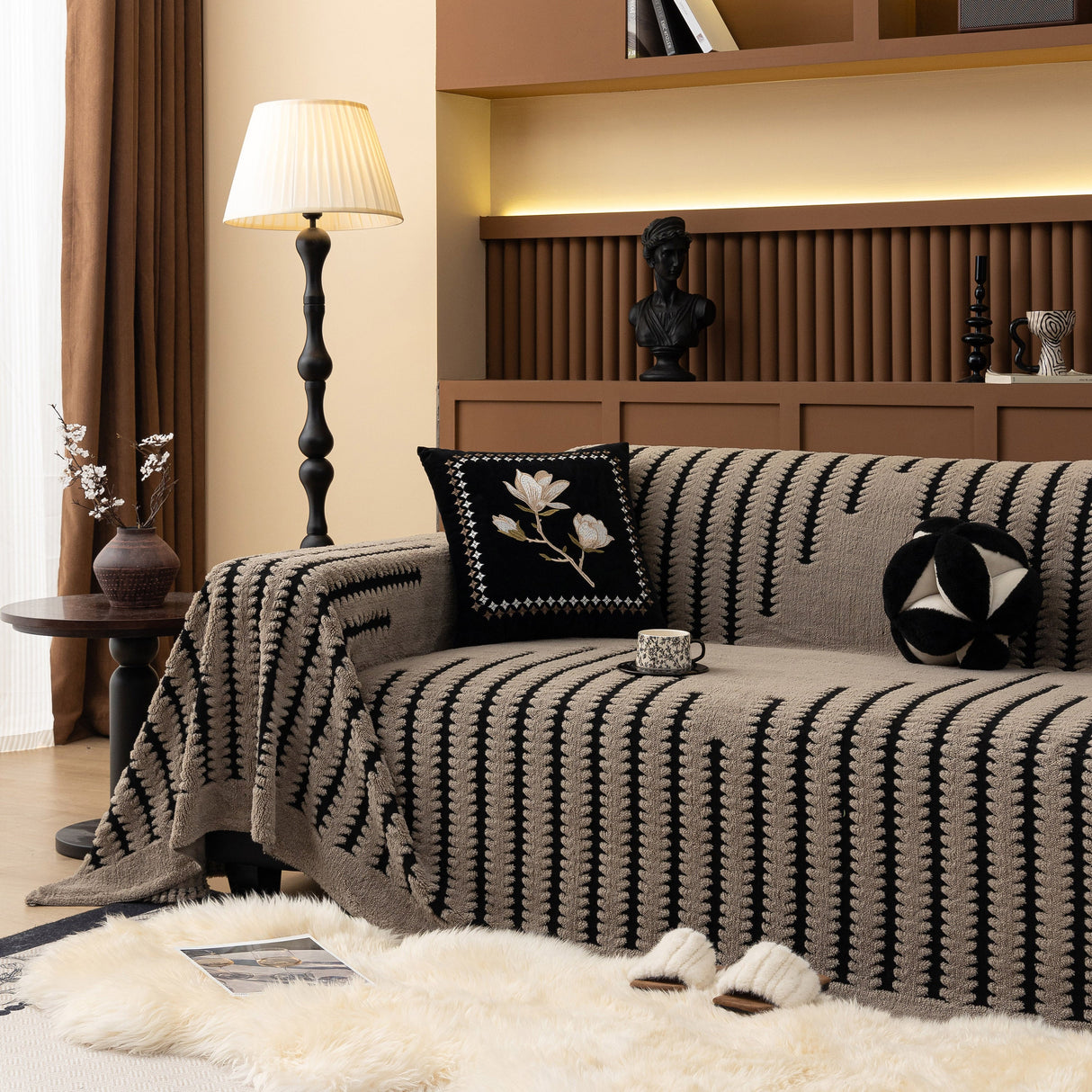 Jacquard Fleece Throw Blanket for Couch Plush Fuzzy Cozy Soft Blankets and Throws for Sofa