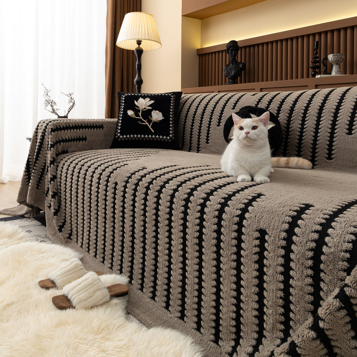 Jacquard Fleece Throw Blanket for Couch Plush Fuzzy Cozy Soft Blankets and Throws for Sofa