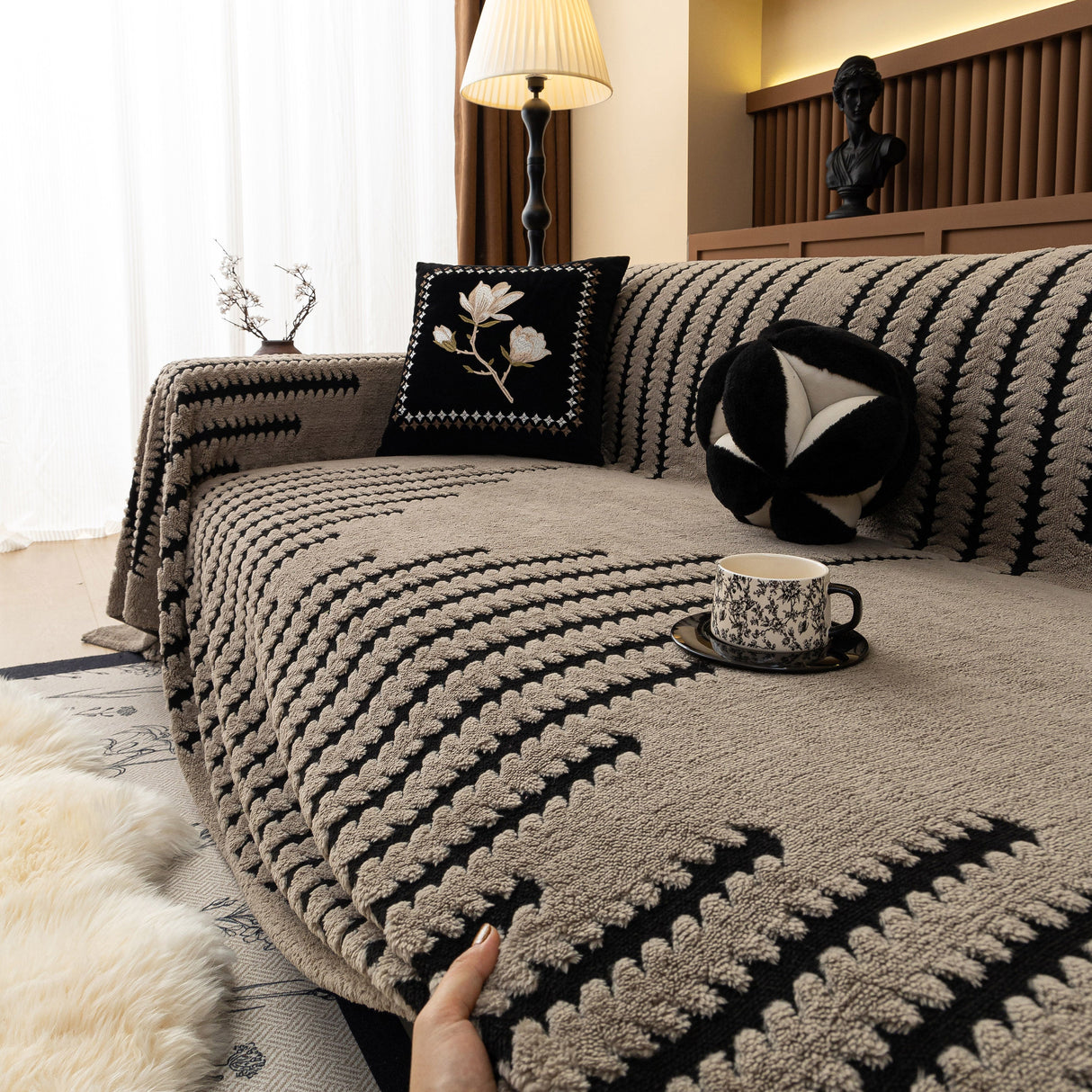 Jacquard Fleece Throw Blanket for Couch Plush Fuzzy Cozy Soft Blankets and Throws for Sofa