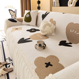 Retro Floral Sofa Cover with Sheer Ruffle Skirt, Decorative Sofa Protector Cover