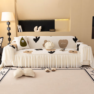Retro Floral Sofa Cover with Sheer Ruffle Skirt, Decorative Sofa Protector Cover