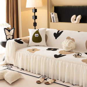 Retro Floral Sofa Cover with Sheer Ruffle Skirt, Decorative Sofa Protector Cover