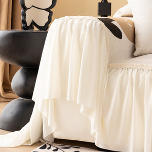 Retro Floral Sofa Cover with Sheer Ruffle Skirt, Decorative Sofa Protector Cover