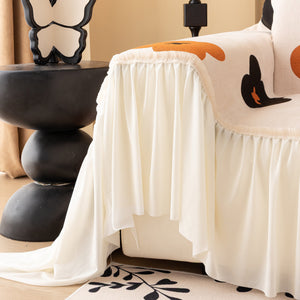 Retro Floral Sofa Cover with Sheer Ruffle Skirt, Decorative Sofa Protector Cover