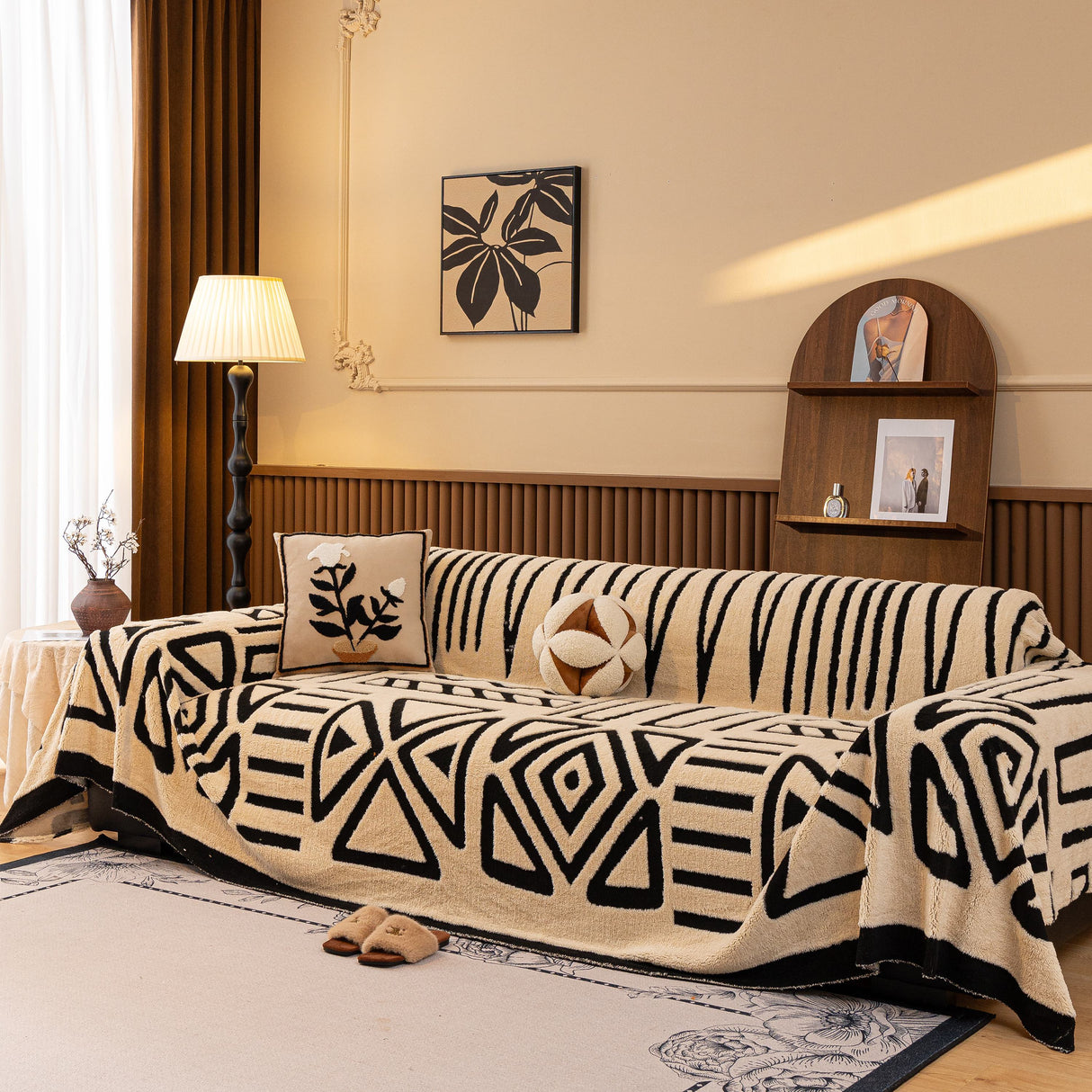 Boho Plush Couch Cover Bohemian Throw Blanket Decor Covers Sofa Chair Furniture Bed