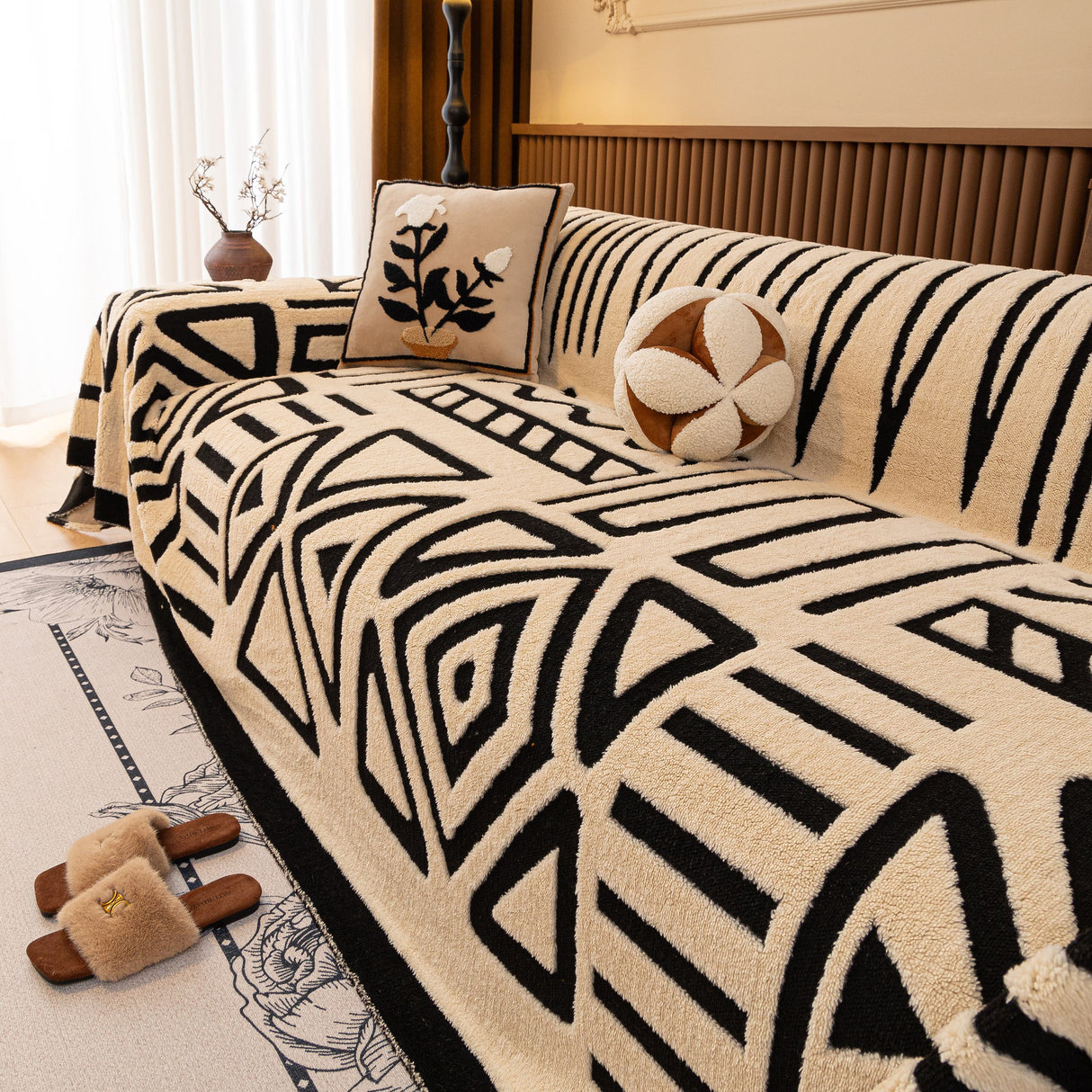 Boho Plush Couch Cover Bohemian Throw Blanket Decor Covers Sofa Chair Furniture Bed