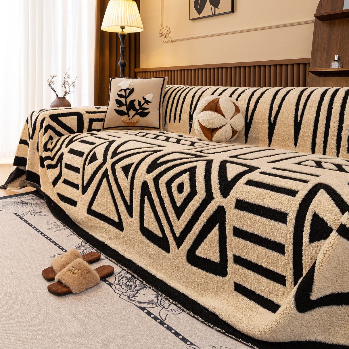 Boho Plush Couch Cover Bohemian Throw Blanket Decor Covers Sofa Chair Furniture Bed