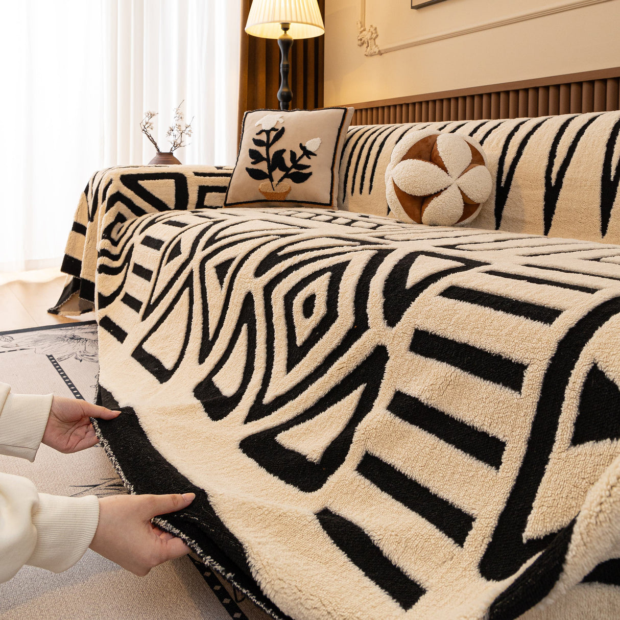 Boho Plush Couch Cover Bohemian Throw Blanket Decor Covers Sofa Chair Furniture Bed