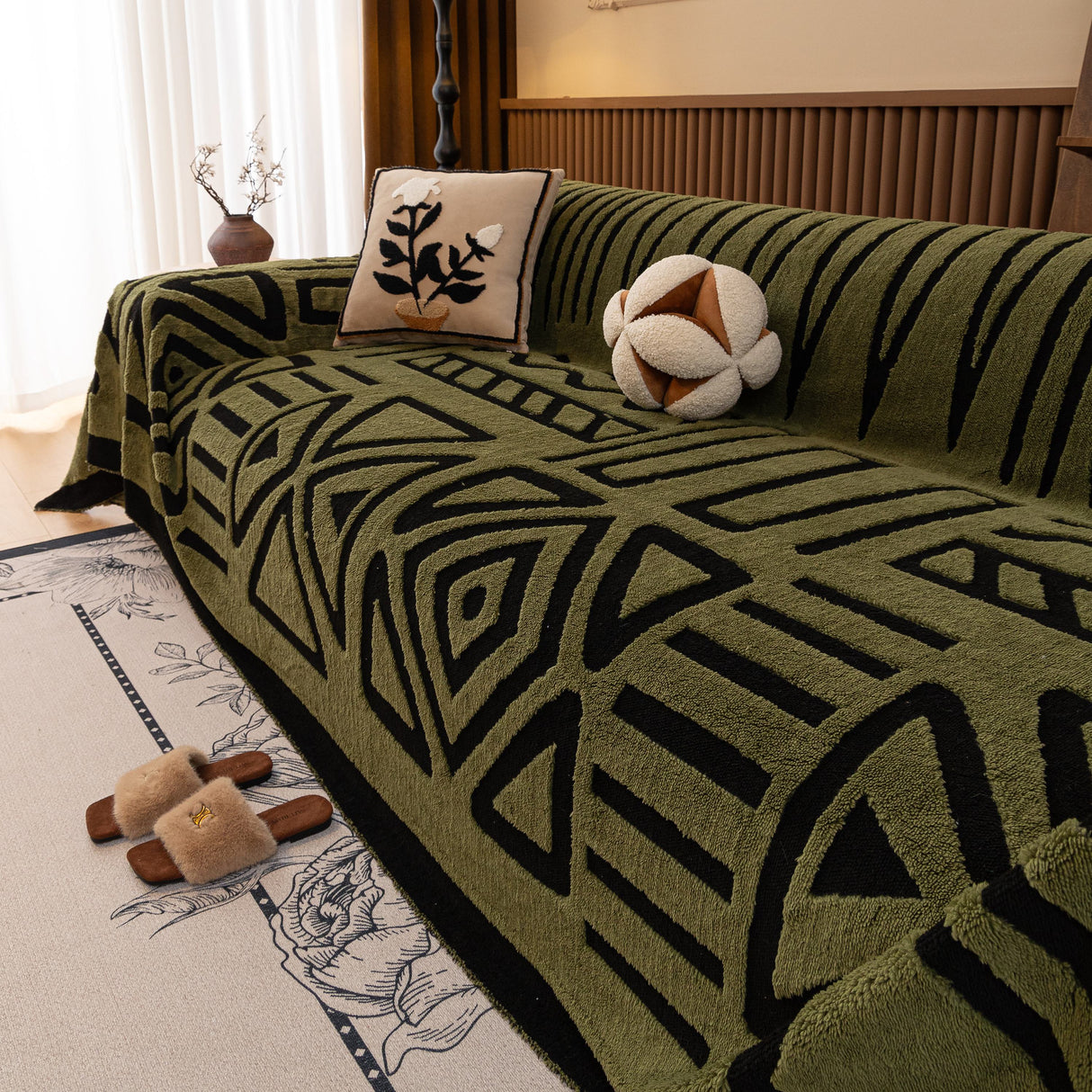 Boho Plush Couch Cover Bohemian Throw Blanket Decor Covers Sofa Chair Furniture Bed