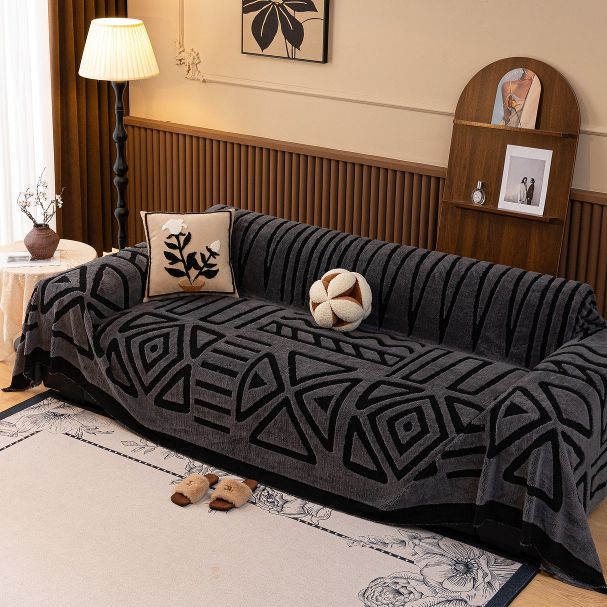 Boho Plush Couch Cover Bohemian Throw Blanket Decor Covers Sofa Chair Furniture Bed