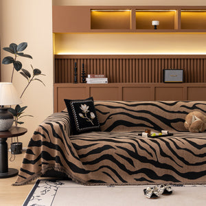 Zebra Striped Chenille Throw Sofa Cover Full-Cover Decorative Furniture Slipcover