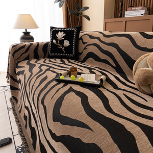 Zebra Striped Chenille Throw Sofa Cover Full-Cover Decorative Furniture Slipcover