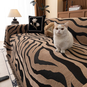 Zebra Striped Chenille Throw Sofa Cover Full-Cover Decorative Furniture Slipcover