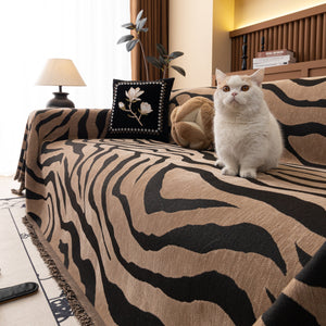 Zebra Striped Chenille Throw Sofa Cover Full-Cover Decorative Furniture Slipcover
