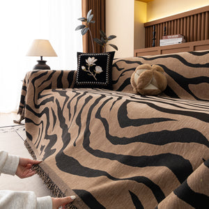 Zebra Striped Chenille Throw Sofa Cover Full-Cover Decorative Furniture Slipcover