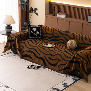 Zebra Striped Chenille Throw Sofa Cover Full-Cover Decorative Furniture Slipcover