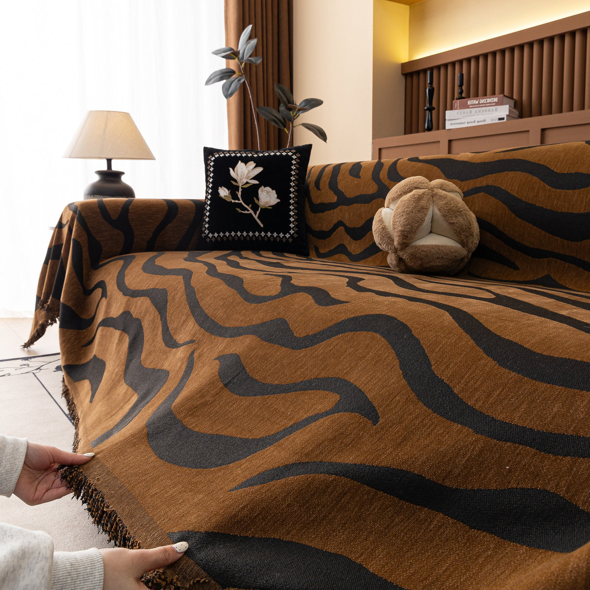 Zebra Striped Chenille Throw Sofa Cover Full-Cover Decorative Furniture Slipcover