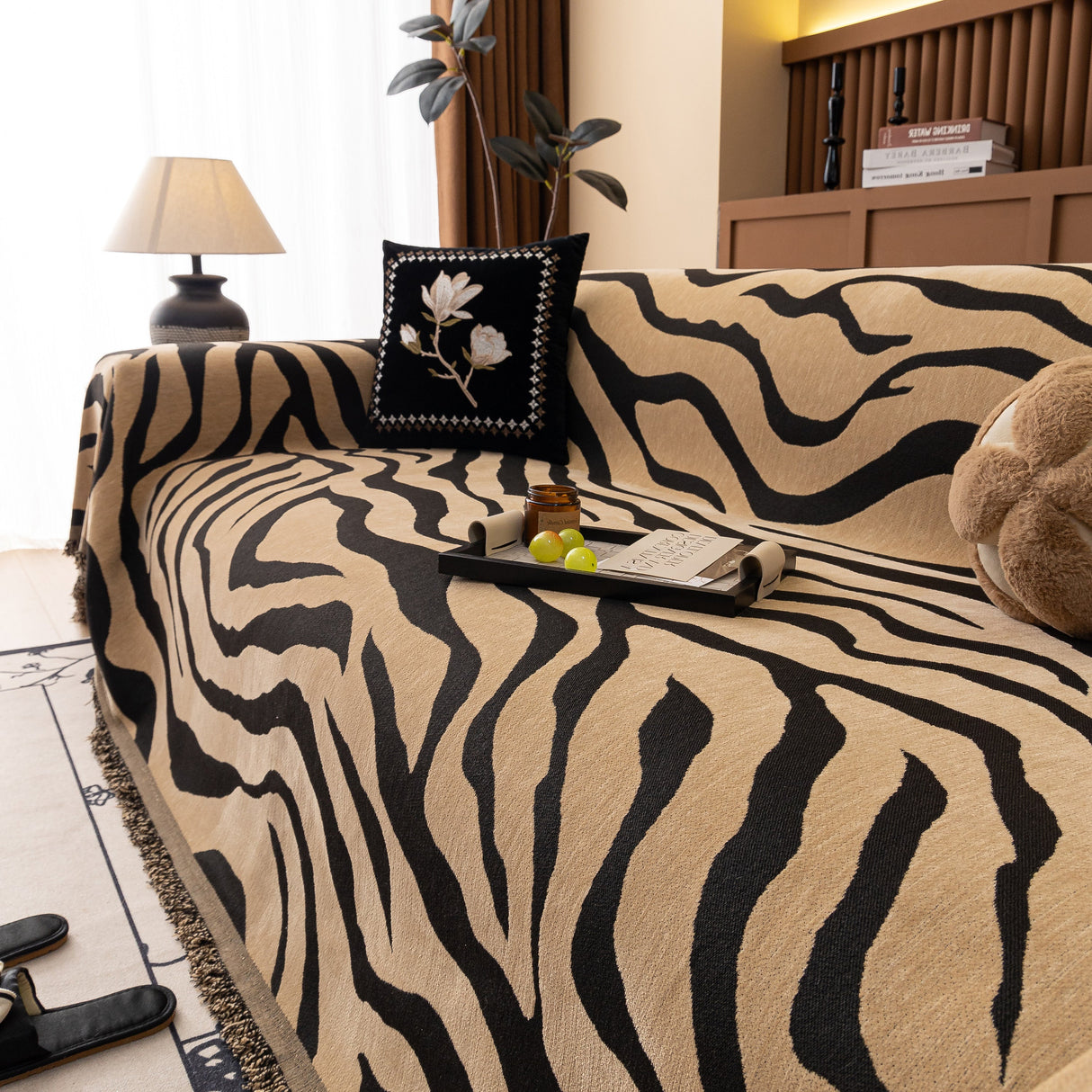 Zebra Striped Chenille Throw Sofa Cover Full-Cover Decorative Furniture Slipcover