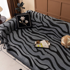 Zebra Striped Chenille Throw Sofa Cover Full-Cover Decorative Furniture Slipcover