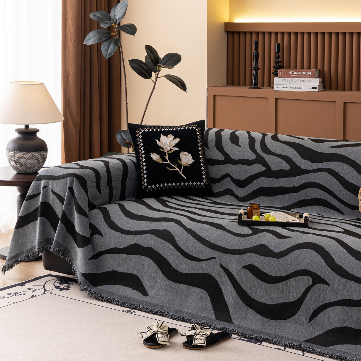 Zebra Striped Chenille Throw Sofa Cover Full-Cover Decorative Furniture Slipcover