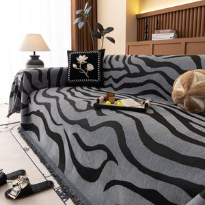 Zebra Striped Chenille Throw Sofa Cover Full-Cover Decorative Furniture Slipcover