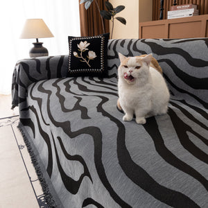 Zebra Striped Chenille Throw Sofa Cover Full-Cover Decorative Furniture Slipcover