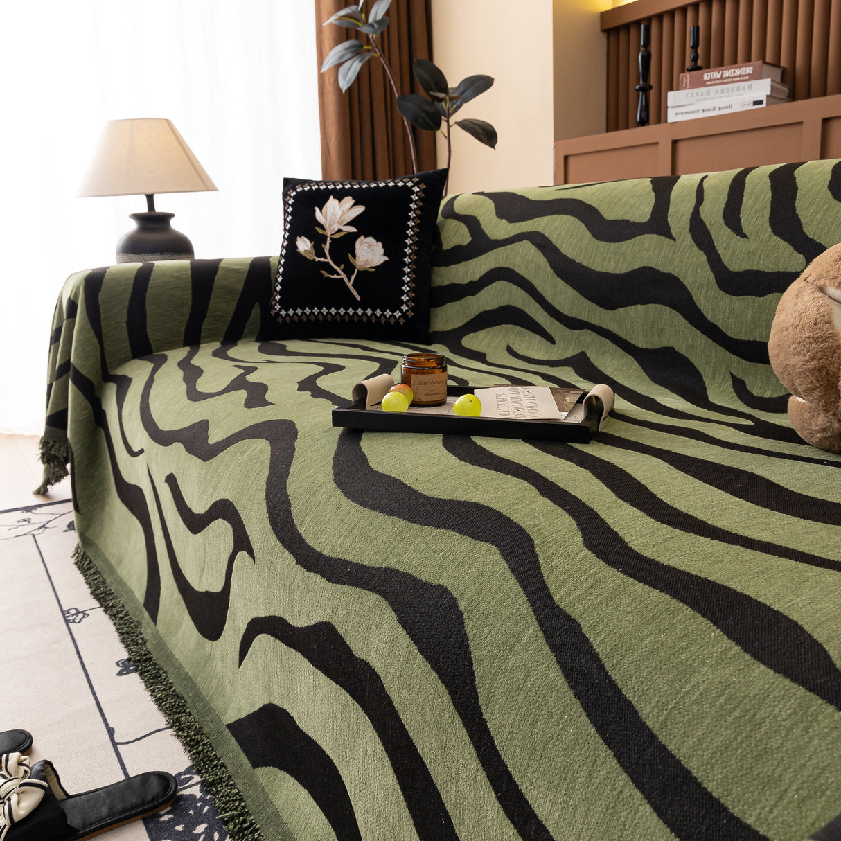 Zebra Striped Chenille Throw Sofa Cover Full-Cover Decorative Furniture Slipcover