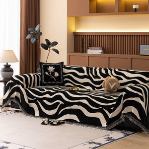 Zebra Striped Chenille Throw Sofa Cover Full-Cover Decorative Furniture Slipcover