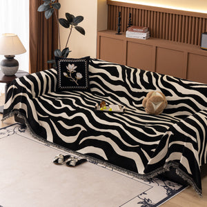 Zebra Striped Chenille Throw Sofa Cover Full-Cover Decorative Furniture Slipcover