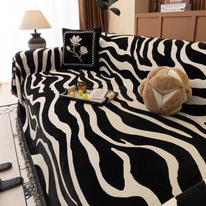 Zebra Striped Chenille Throw Sofa Cover Full-Cover Decorative Furniture Slipcover
