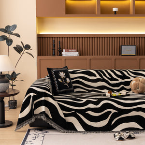 Zebra Striped Chenille Throw Sofa Cover Full-Cover Decorative Furniture Slipcover