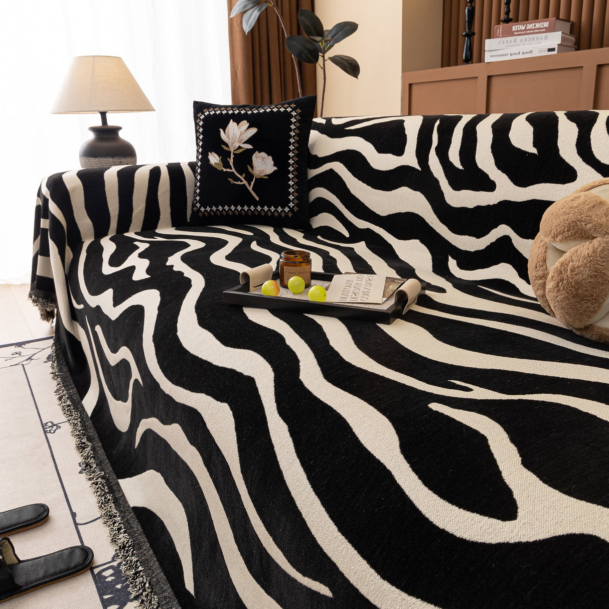 Zebra Striped Chenille Throw Sofa Cover Full-Cover Decorative Furniture Slipcover