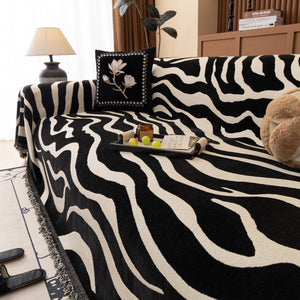 Zebra Striped Chenille Throw Sofa Cover Full-Cover Decorative Furniture Slipcover