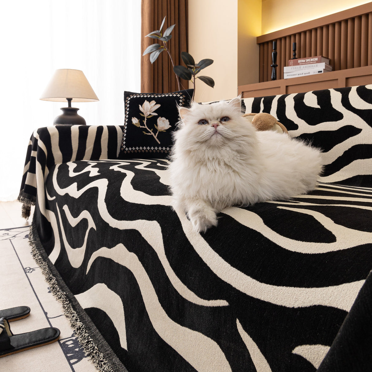 Zebra Striped Chenille Throw Sofa Cover Full-Cover Decorative Furniture Slipcover