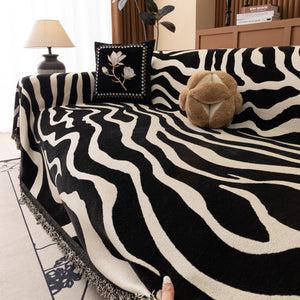 Zebra Striped Chenille Throw Sofa Cover Full-Cover Decorative Furniture Slipcover