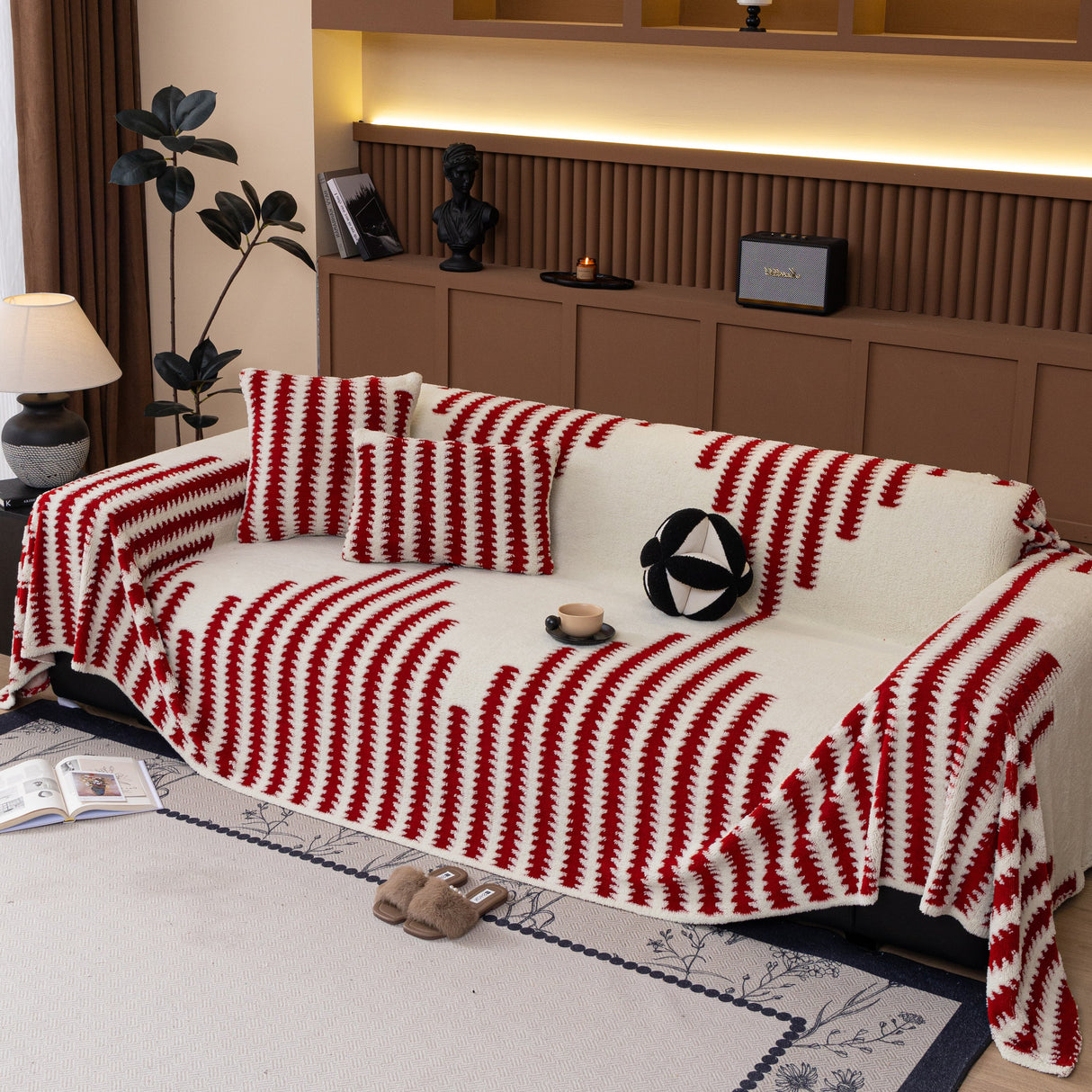 Jacquard Fleece Throw Blanket for Couch Plush Fuzzy Cozy Soft Blankets and Throws for Sofa