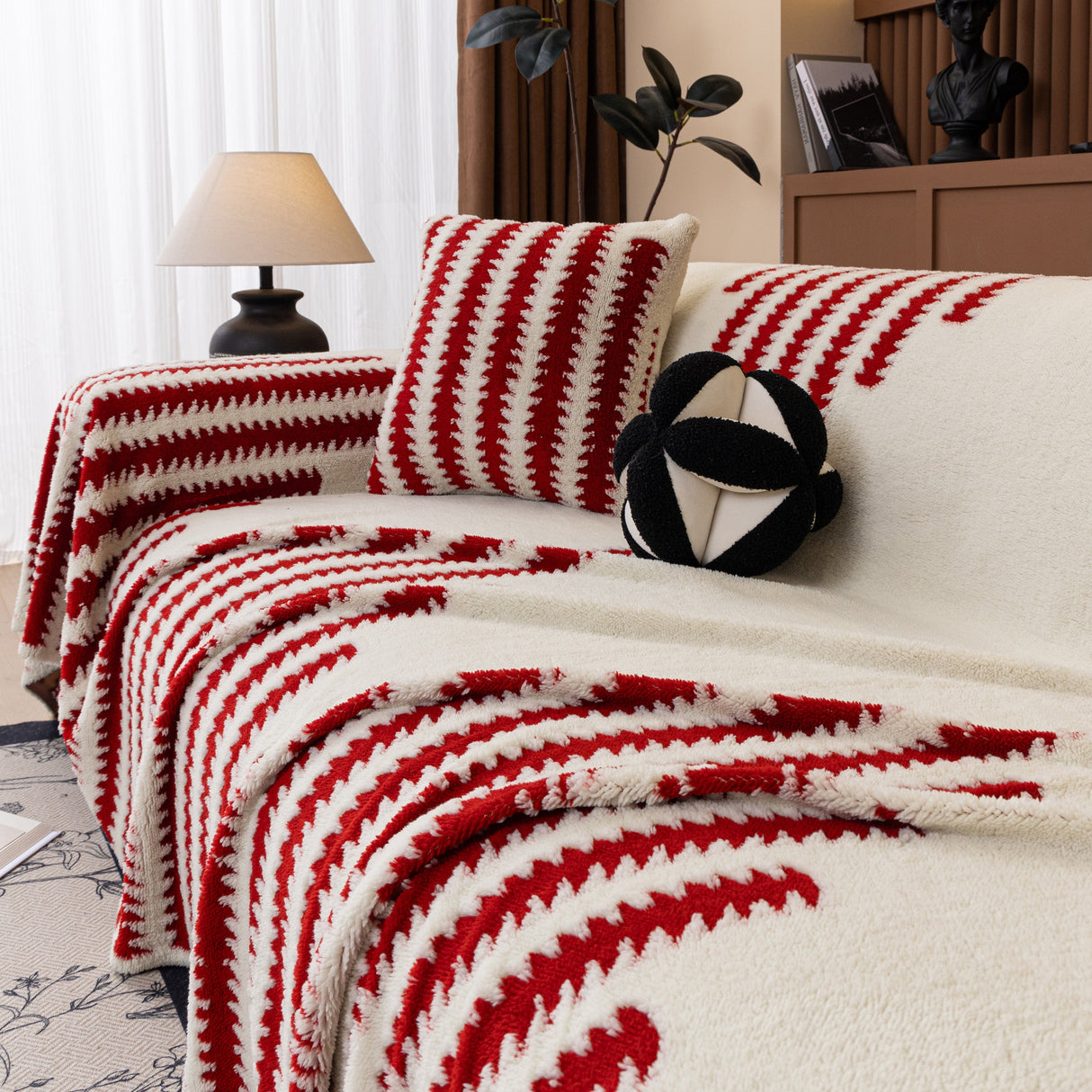 Jacquard Fleece Throw Blanket for Couch Plush Fuzzy Cozy Soft Blankets and Throws for Sofa