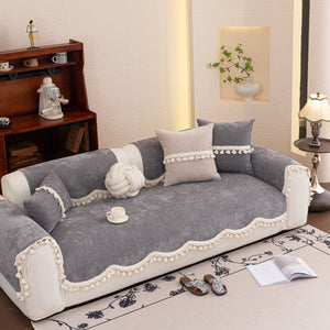 Chenille Sofa Cover Towel – Non-Slip, Washable Pets Couch Protector with Tassels