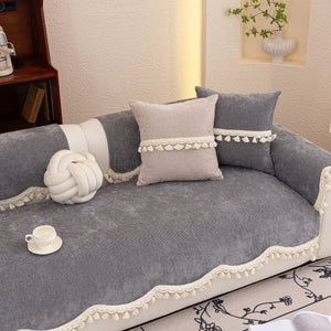 Chenille Sofa Cover Towel – Non-Slip, Washable Pets Couch Protector with Tassels