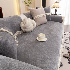 Chenille Sofa Cover Towel – Non-Slip, Washable Pets Couch Protector with Tassels