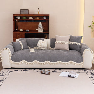 Chenille Sofa Cover Towel – Non-Slip, Washable Pets Couch Protector with Tassels