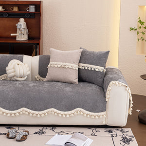 Chenille Sofa Cover Towel – Non-Slip, Washable Pets Couch Protector with Tassels