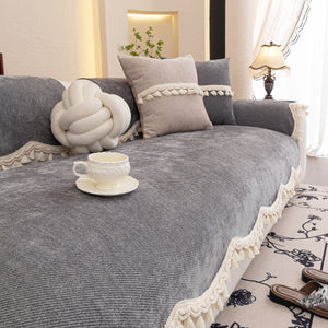 Chenille Sofa Cover Towel – Non-Slip, Washable Pets Couch Protector with Tassels