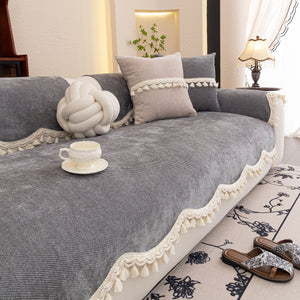 Chenille Sofa Cover Towel – Non-Slip, Washable Pets Couch Protector with Tassels