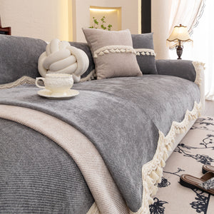 Chenille Sofa Cover Towel – Non-Slip, Washable Pets Couch Protector with Tassels