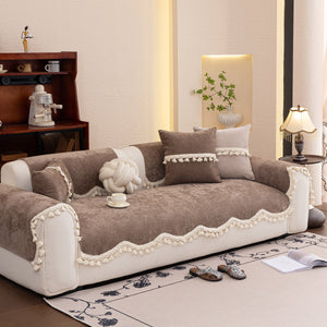 Chenille Sofa Cover Towel – Non-Slip, Washable Pets Couch Protector with Tassels