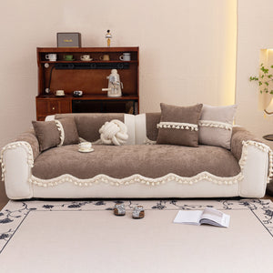 Chenille Sofa Cover Towel – Non-Slip, Washable Pets Couch Protector with Tassels