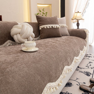Chenille Sofa Cover Towel – Non-Slip, Washable Pets Couch Protector with Tassels