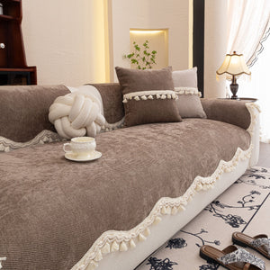 Chenille Sofa Cover Towel – Non-Slip, Washable Pets Couch Protector with Tassels