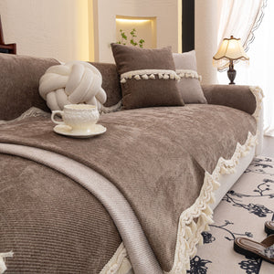 Chenille Sofa Cover Towel – Non-Slip, Washable Pets Couch Protector with Tassels